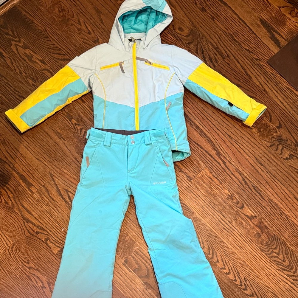 Spyder Aqua and Yellow Ski Jacket and Pants
